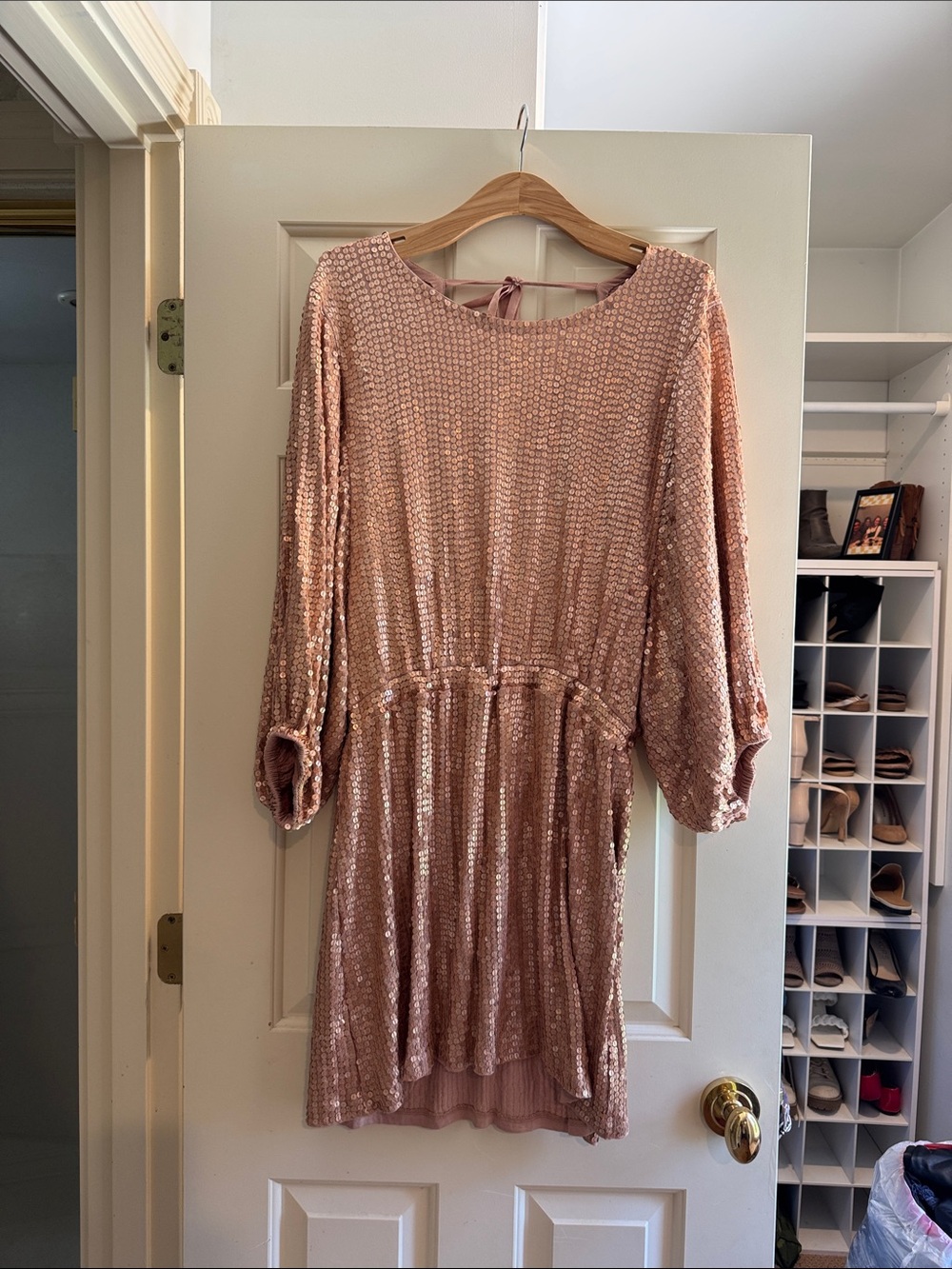 Show Me Your Mumu Rose Gold Sequin Backless Long Sleeve Dress